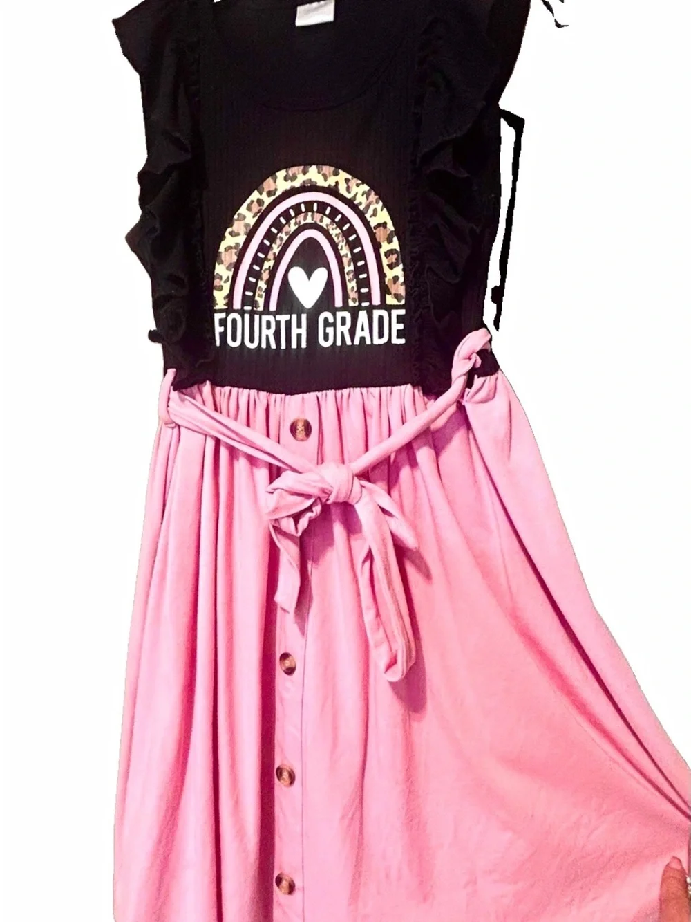 Sparkle in Pink Girls 9-10 Black/Pink Midi A-Line Rainbow 4th Grade Belted